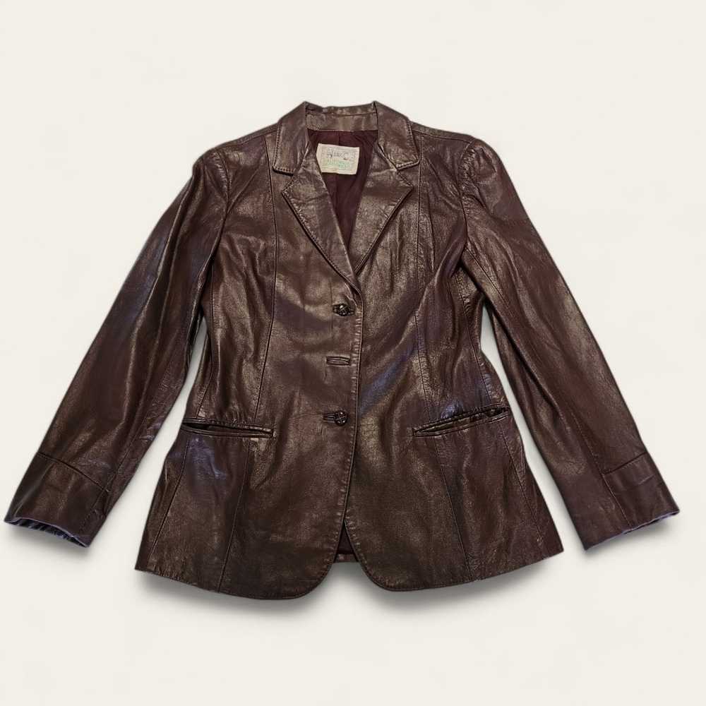 H Bar C Ranchwear Vintage Brown Leather Blazer Jacket Womens 12 70s‎ 80s